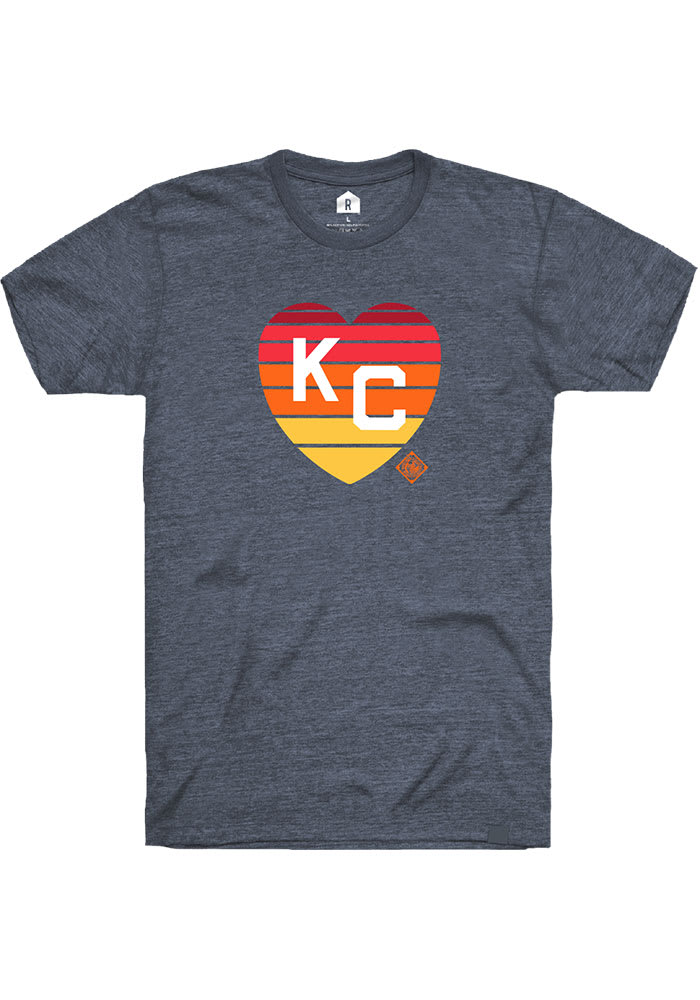 Rally Kansas City Monarchs Navy Blue Sunset Heart Short Sleeve Fashion T Shirt