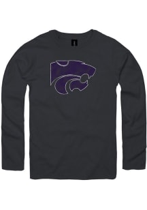 K-State Wildcats Black Distressed Primary Logo Long Sleeve Fashion T Shirt