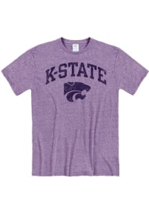 K-State Wildcats Lavender Distressed Arch Mascot Short Sleeve Fashion T Shirt