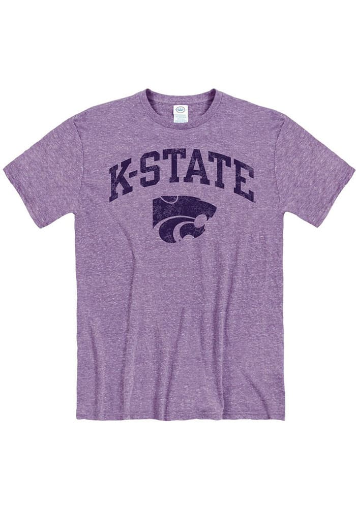 K-State Wildcats Lavender Distressed Arch Mascot Short Sleeve Fashion T Shirt