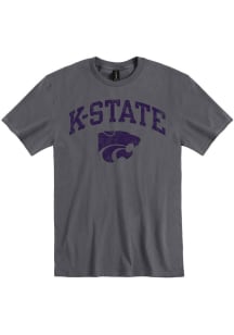 K-State Wildcats Charcoal Distressed Arch Mascot Short Sleeve Fashion T Shirt