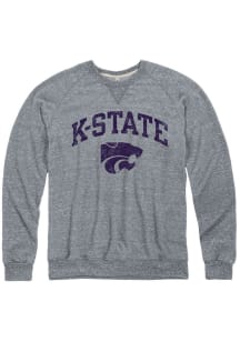 K-State Wildcats Mens Grey Distressed Arch Mascot Long Sleeve Crew Sweatshirt