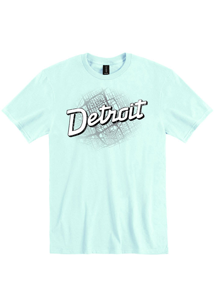 Detroit Teal RH Script Map Short Sleeve Fashion T Shirt