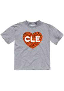 Cleveland Toddler Girls Grey Glitter Cheetah Heart Short Sleeve T-Shirt