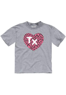 Texas Toddler Girls Grey Cheetah Heart Short Sleeve T-Shirt