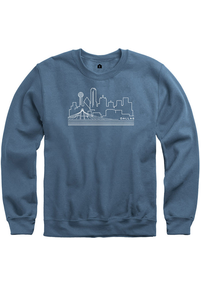 Dallas Ft Worth Mens Blue Skyline Long Sleeve Crew Sweatshirt