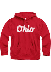 Ohio Mens Red Script Long Sleeve Hoodie