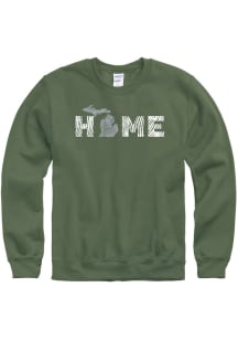 Michigan Mens Olive Home State Long Sleeve Crew Sweatshirt