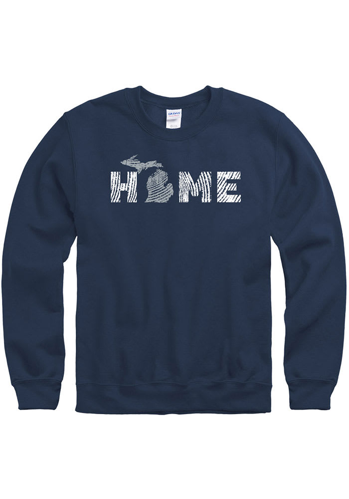Michigan Mens Navy Blue Home State Long Sleeve Crew Sweatshirt