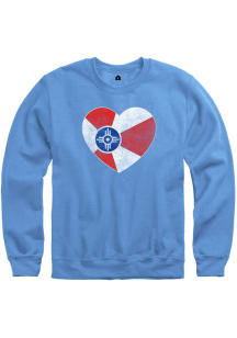 Wichita Mens Light Blue Flag Heart Long Sleeve Crew Sweatshirt