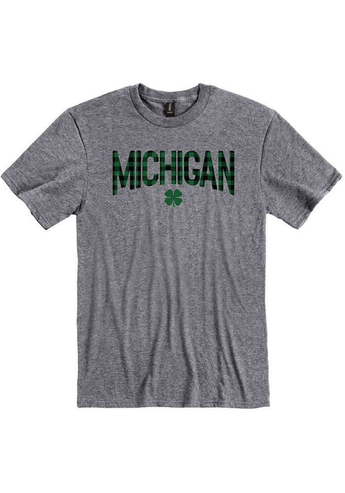 Michigan Graphite Wordmark Shamrock Short Sleeve T-Shirt