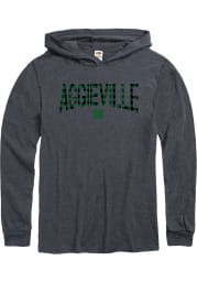 Aggieville Heather Dark Grey Wordmark Shamrock Long Sleeve Hood T-Shirt