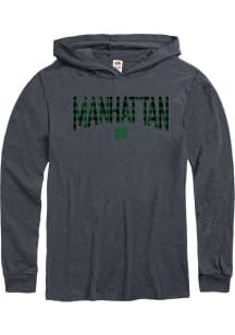 Manhattan Heather Dark Grey Wordmark Shamrock Long Sleeve Hood T-Shirt