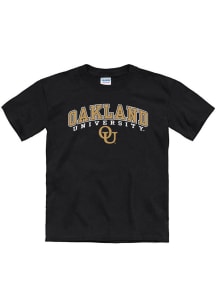 Oakland University Golden Grizzlies Youth Black Arch Mascot Short Sleeve T-Shirt