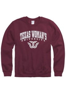 Texas Womans University Mens Maroon Arch Mascot Long Sleeve Crew Sweatshirt