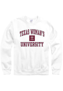 Texas Womans University Mens White Number One Long Sleeve Crew Sweatshirt