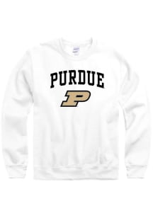 Purdue Boilermakers Mens White Arch Mascot Long Sleeve Crew Sweatshirt