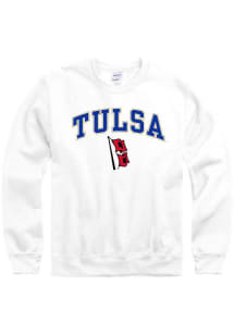 Tulsa Golden Hurricane Mens White Arch Mascot Long Sleeve Crew Sweatshirt
