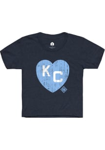 Rally Kansas City Monarchs Youth Navy Blue Heart Graphic Short Sleeve T-Shirt