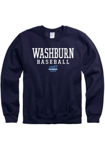 Washburn Ichabods Mens Navy Blue Baseball Stacked Long Sleeve Crew Sweatshirt