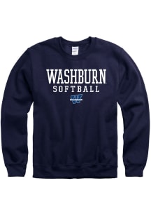 Washburn Ichabods Mens Navy Blue Softball Stacked Long Sleeve Crew Sweatshirt