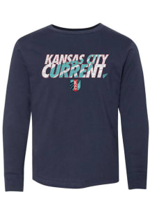 Rally KC Current Youth Navy Blue River Wordmark Long Sleeve T-Shirt