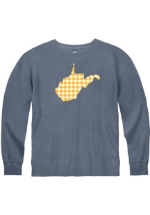 West Virginia Blue Plaid State Shape Long Sleeve T Shirt