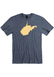 West Virginia Navy Blue Plaid State Shape Short Sleeve Fashion T Shirt