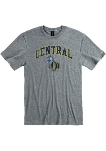 Central Oklahoma Bronchos Grey Arch Mascot Distressed Short Sleeve Fashion T Shirt