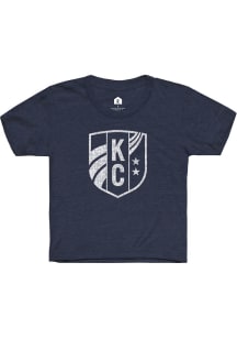 Rally KC Current Youth Navy Blue Tonal Primary Logo Short Sleeve T-Shirt