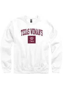 Texas Womans University Mens White Seal Long Sleeve Crew Sweatshirt
