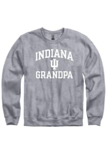 Indiana Hoosiers Mens Grey Grandpa Number One Graphic Long Sleeve Crew Sweatshirt