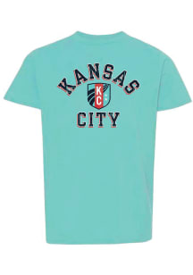 Rally KC Current Youth Teal #1 Design Shield Short Sleeve T-Shirt