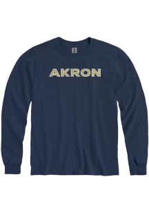 Akron Zips Navy Blue Wordmark Long Sleeve T Shirt