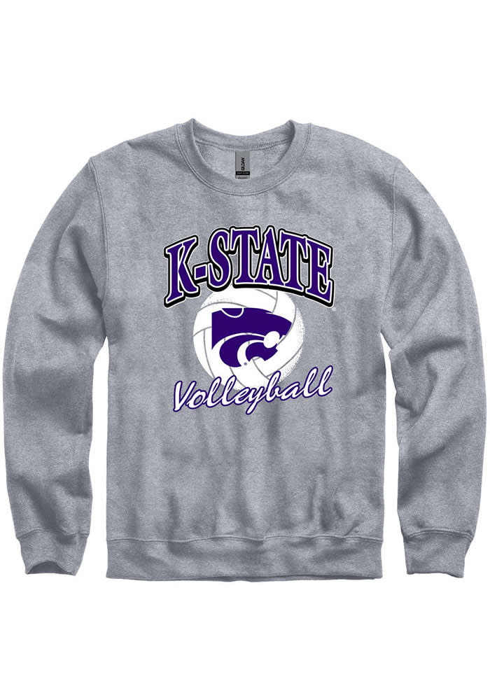 Rally K-State Wildcats Mens Grey Volleyball Number One Long Sleeve Crew Sweatshirt