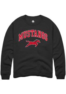 Rally St Joe Mustangs Mens Black Arch Mascot Logo Long Sleeve Crew Sweatshirt