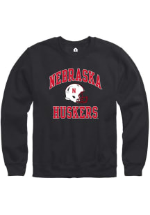 Mens Nebraska Cornhuskers Black Rally Football Helmet Number One Crew Sweatshirt