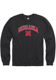 Mens Nebraska Cornhuskers Black Rally Arch Mascot Crew Sweatshirt