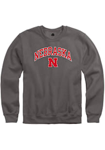 Rally Nebraska Cornhuskers Mens Charcoal Arch Mascot Long Sleeve Crew Sweatshirt