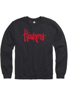 Mens Nebraska Cornhuskers Black Rally Script Nickname Crew Sweatshirt