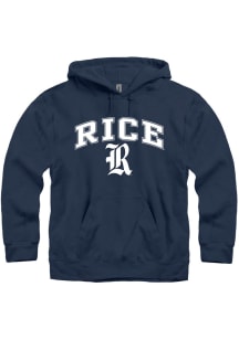 Rice Owls Mens Navy Blue Arch Mascot Long Sleeve Hoodie
