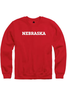 Mens Nebraska Cornhuskers Red Rally Wordmark Crew Sweatshirt