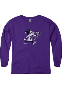 Youth Purple K-State Wildcats Rubbed Logo Long Sleeve T-Shirt