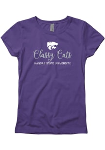 Girls Purple K-State Wildcats Classy Sparkle Short Sleeve T-Shirt