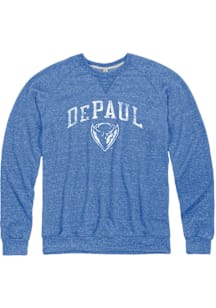 DePaul Blue Demons Mens Blue Arch Mascot Distress Long Sleeve Crew Sweatshirt