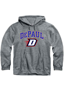 DePaul Blue Demons Mens Graphite Arch Mascot Long Sleeve Hoodie