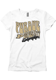 Girls White Purdue Boilermakers Rippled Vibe Short Sleeve T-Shirt