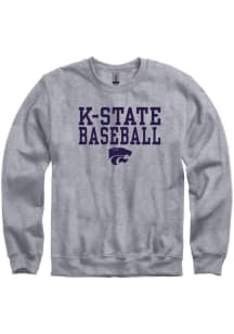 K-State Wildcats Mens Grey Baseball Stacked Long Sleeve Crew Sweatshirt