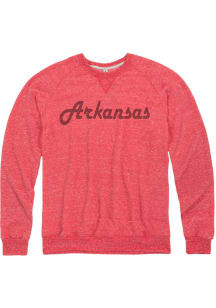 Arkansas Mens Red Script Wordmark Long Sleeve Crew Sweatshirt