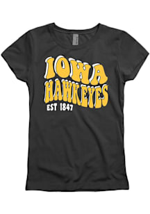 Iowa Hawkeyes Girls Black Warping Sparkle Short Sleeve Tee